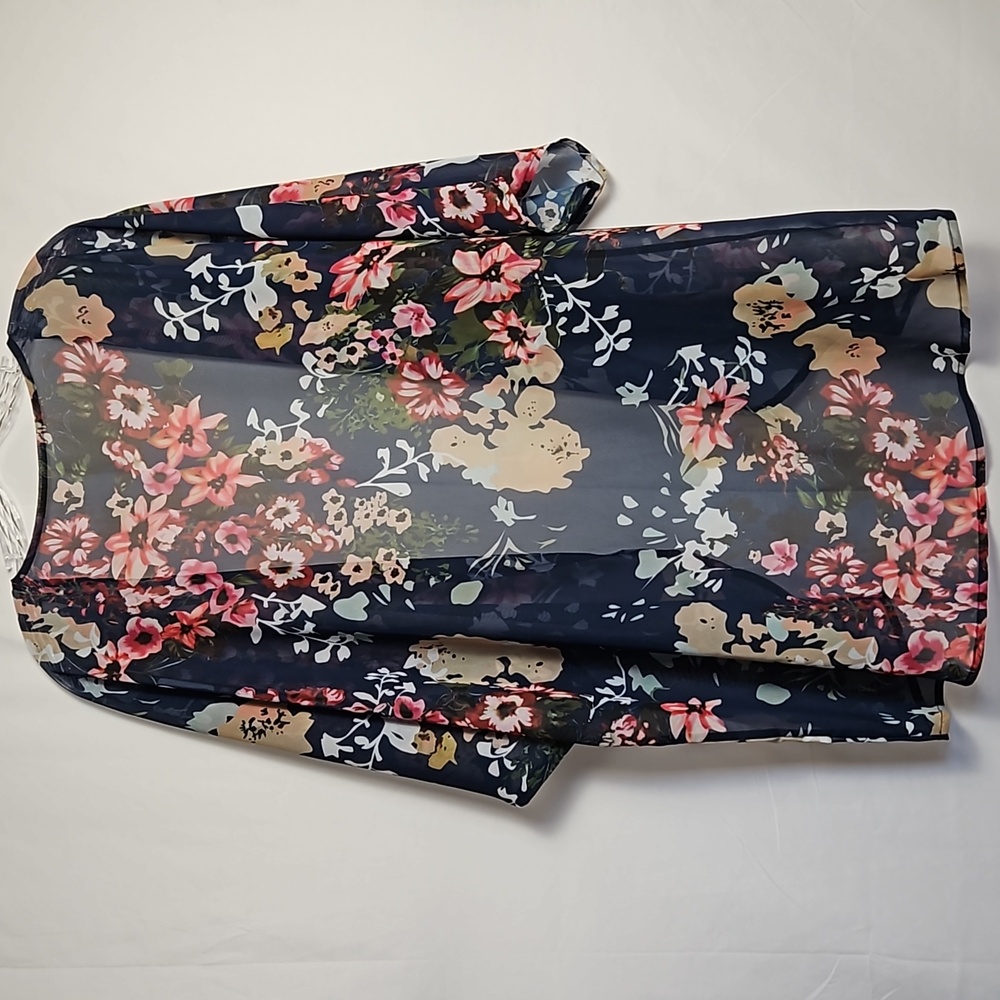 Women's Shein Size 2x Blue Open Shear Flowing Kimono Floral Print T9 - Picture 5 of 5